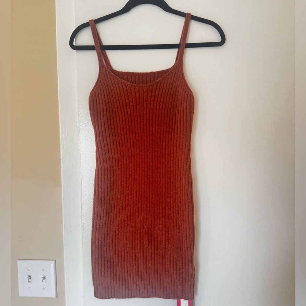 ROMWE Rust Ribbed Knit Mini Dress